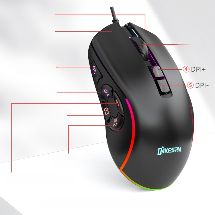 12800DPI pilna ātruma 10 taustiņu RGB makro izšķirtspējas vadu spēļu pele Datoru aksesuāru avots rūpnīcas noieta veikals