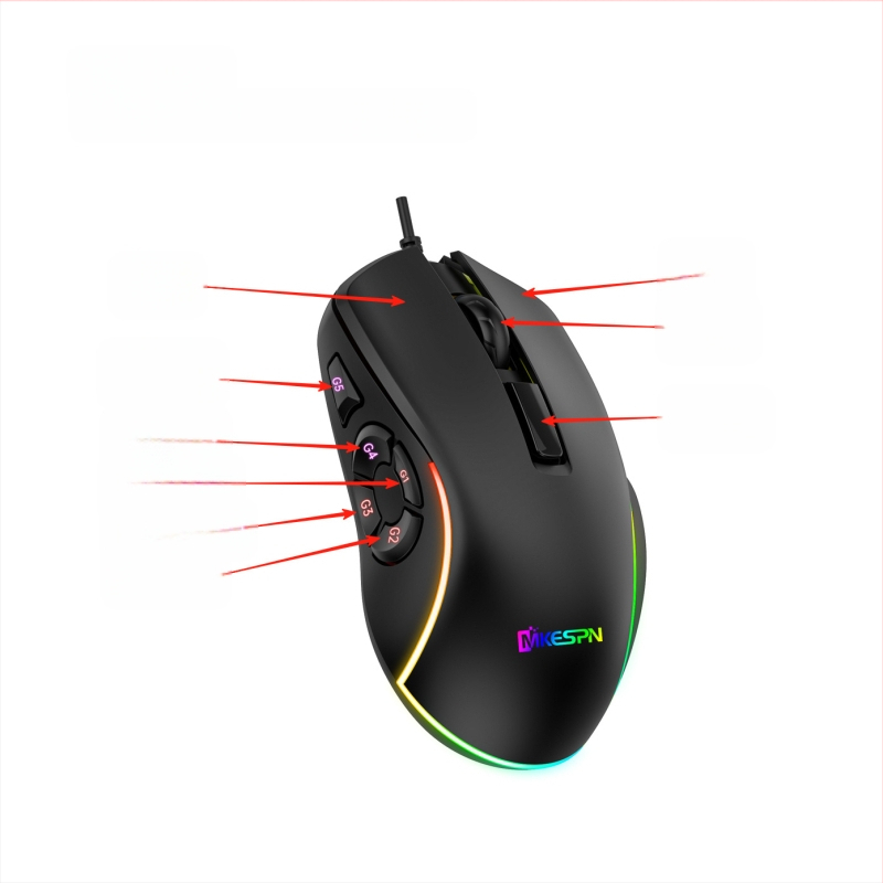 12800DPI pilna ātruma 10 taustiņu RGB makro izšķirtspējas vadu spēļu pele Datoru aksesuāru avots rūpnīcas noieta veikals