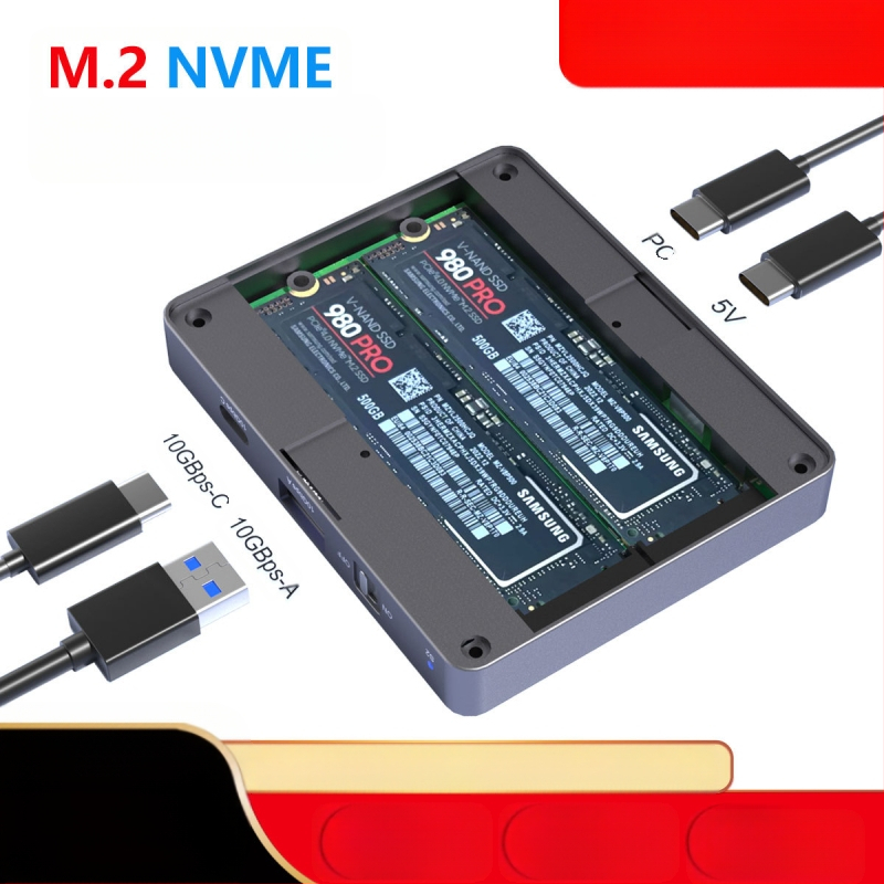 Jauns divu disku M.2 cietvielu nvme cietais disks mobilais cietais disks kaste ar M.2 uz USB/Typec ārējo cieto disku kaste