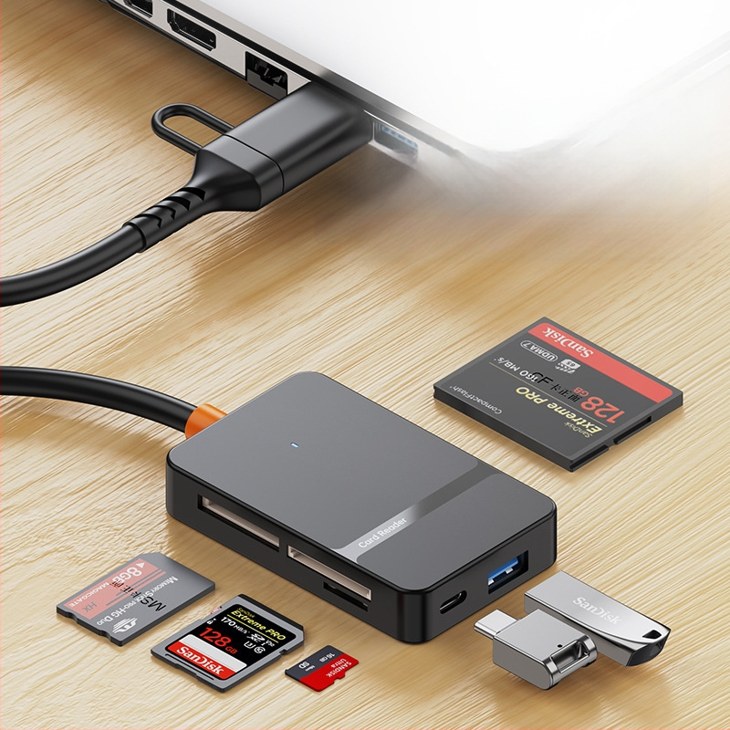 Uus USB3.0/TYPE-C kaks-ühes SD/TF/CF/MS neljakaardilugeja – multifunktsionaalne kiire kaardilugeja