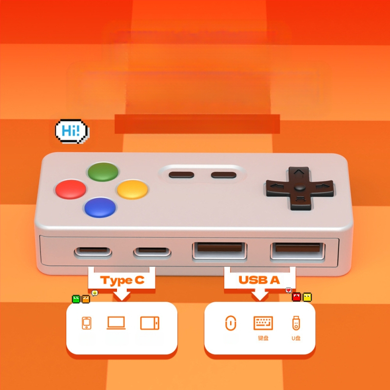 Креативен и персонализиран хъб за анимационна игра с форма на четири в едно, многопортово разширение, мишка, клавиатура, U диск, конвертор