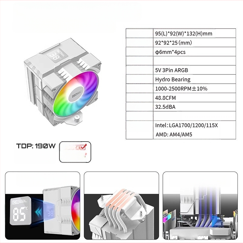 Piiriülene Argb temperatuuri reguleerimine vaikne ventilaator lauaarvuti hostprotsessori temperatuuri digitaalne ekraan õhkjahutusega radiaator