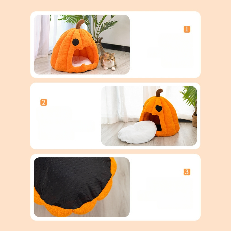 Gnijezdo za mačke iz bundeve preko granice, jesen i zima, topla kućica za mačke, zatvoreno gnijezdo za mačke i pse, kućni ljubimac, kućni ljubimac za Noć vještica