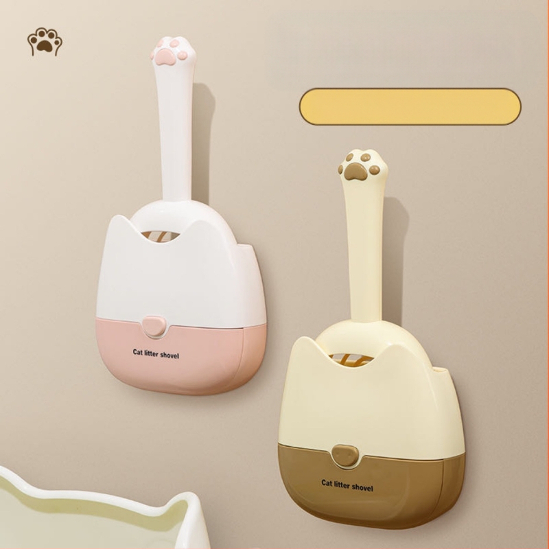 Lopată pentru așternut pentru pisici, montată pe perete, cu două culori, cu specificații duble, design două în unu, montat pe perete, pentru o depozitare mai convenabilă și un design de dezodorizare mai eficient.