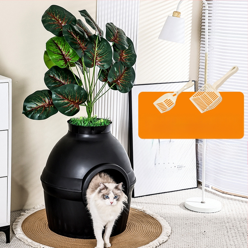 Amazon Pet Cat Nest kutija za pijesak za mačke zatvorena zelena biljka ekstra velika vila za mačke protiv prskanja neutralna za sva godišnja doba