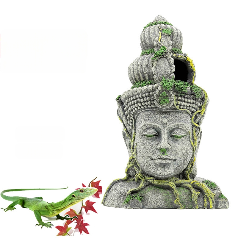Hüllődobozos akvárium dekoratív díszek, díszes akvárium, tereprendezés, gyanta kézművesség, szimulált bódhiszattva buddha avatar templom