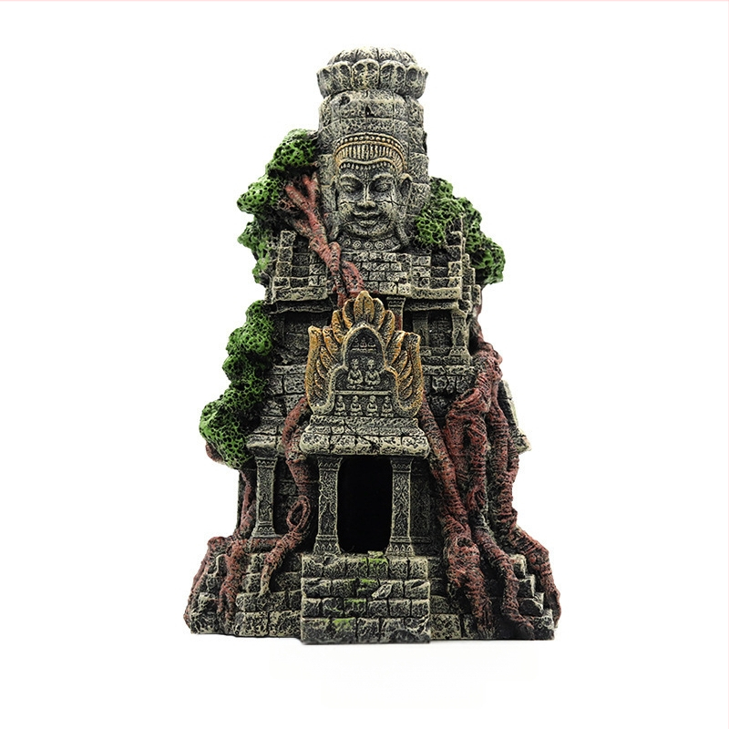 Hüllődobozos akvárium dekoratív díszek, díszes akvárium, tereprendezés, gyanta kézművesség, szimulált bódhiszattva buddha avatar templom