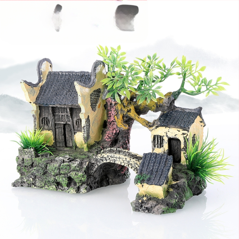 Akvárium dekoráció akvárium tereprendezés gyanta kézműves ház sziklakert díszek jiangnan faház vízi falu yunhe épület