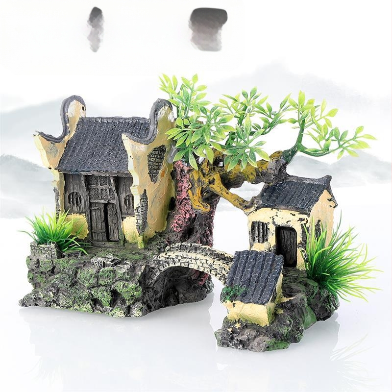 Akvárium dekoráció akvárium tereprendezés gyanta kézműves ház sziklakert díszek jiangnan faház vízi falu yunhe épület