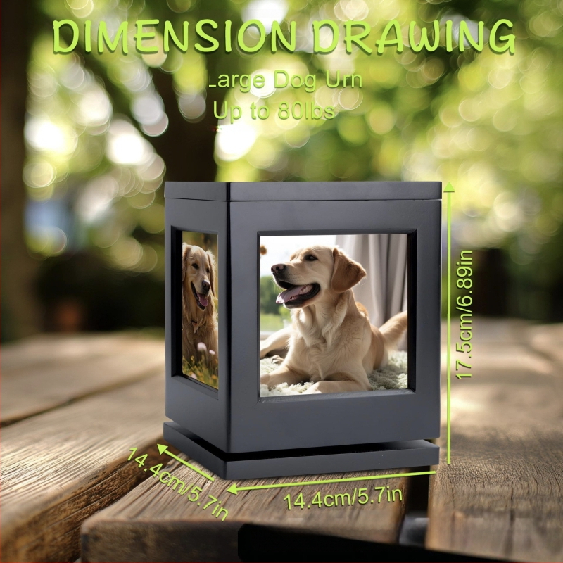 Medinis naminių gyvūnėlių reikmenų urnos besisukantis pagrindas su nuotraukų rėmeliu, šuns karsto dėže, naminių gyvūnėlių kačių atminimo kremavimo dėže