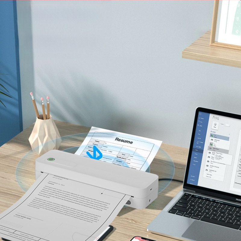 A4-printer koduseks kasutamiseks Väike traadita Bluetooth-kaasaskantav pihuarvuti A4 tindivaba termoprinter koduseks kasutamiseks Ühendatud mobiiltelefoniga