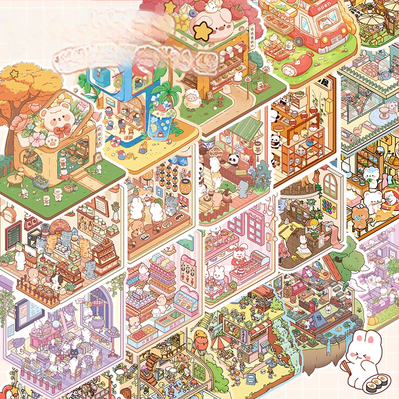 Mielas kraštovaizdžio lipdukų rinkinys, miniatiūrinių scenų kolekcija, animacinių filmukų vadovų lipdukai, vaikų edukacinių žaislų lipdukai, lipdukai