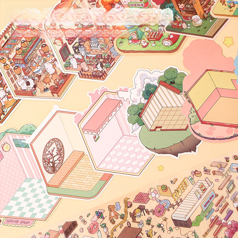 Mielas kraštovaizdžio lipdukų rinkinys, miniatiūrinių scenų kolekcija, animacinių filmukų vadovų lipdukai, vaikų edukacinių žaislų lipdukai, lipdukai