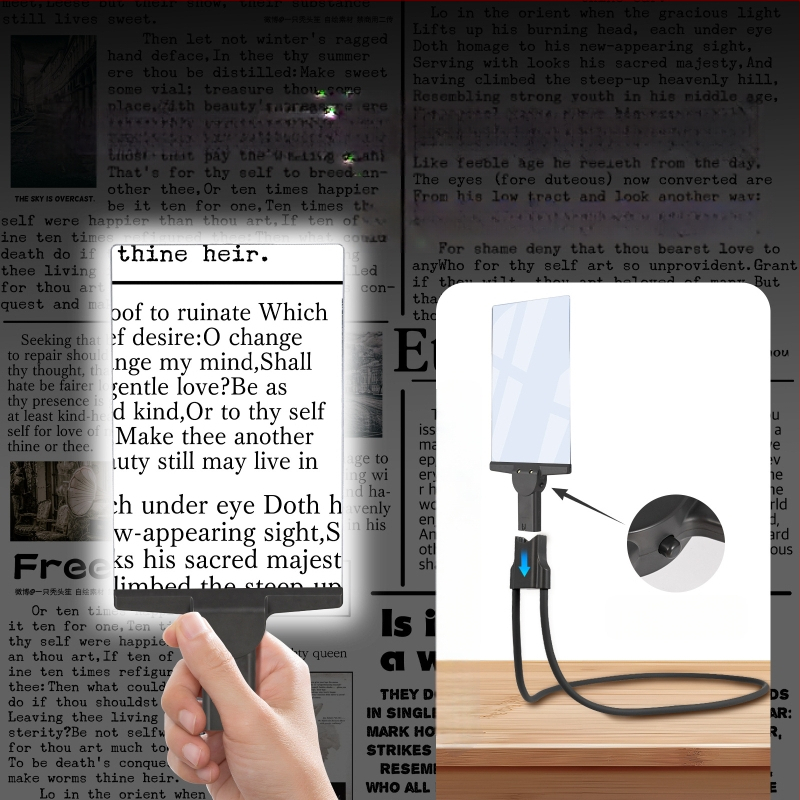 Specialus didinamasis stiklas vyresnio amžiaus žmonėms skaityti, itin didelės raiškos didelės galios mėlyna šviesa su šviesa, kabantis kaklo stalinis nešiojamas daugiafunkcis didinamasis stiklas