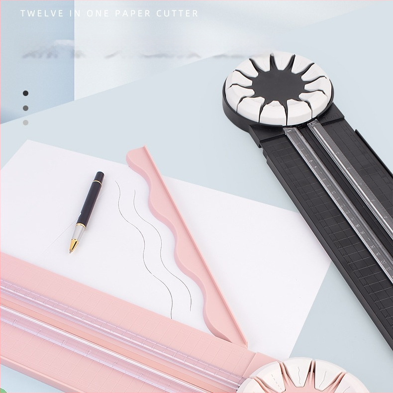 12-ühes A4 paberilõikur, trimmer planeerijatele, dekoratiivsetele servadele, õpilaste kirjatarvetele, fotolõikurile, libisev tüüp