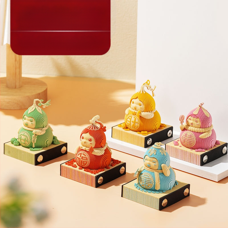 3D-paberist skulptuur Fuwa stereo märkmepadjast kunstiteoste lauakalender, käsitsi rebitav, silmapaistvad kleepmärkmed, armas hiina stiil