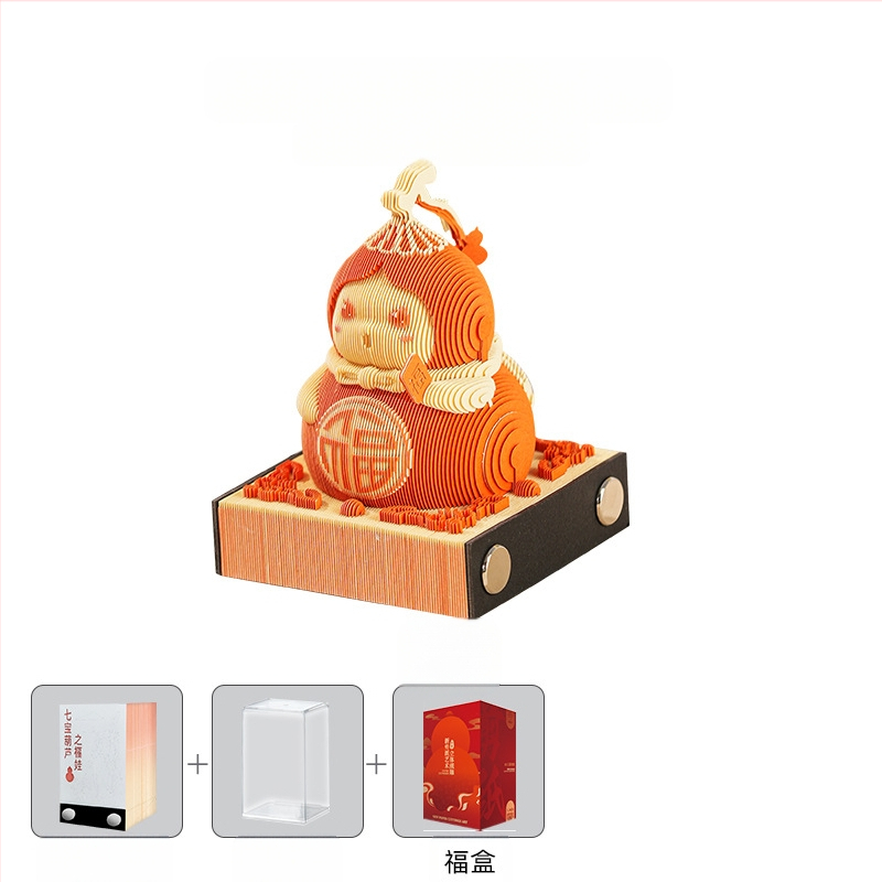 3D-paberist skulptuur Fuwa stereo märkmepadjast kunstiteoste lauakalender, käsitsi rebitav, silmapaistvad kleepmärkmed, armas hiina stiil