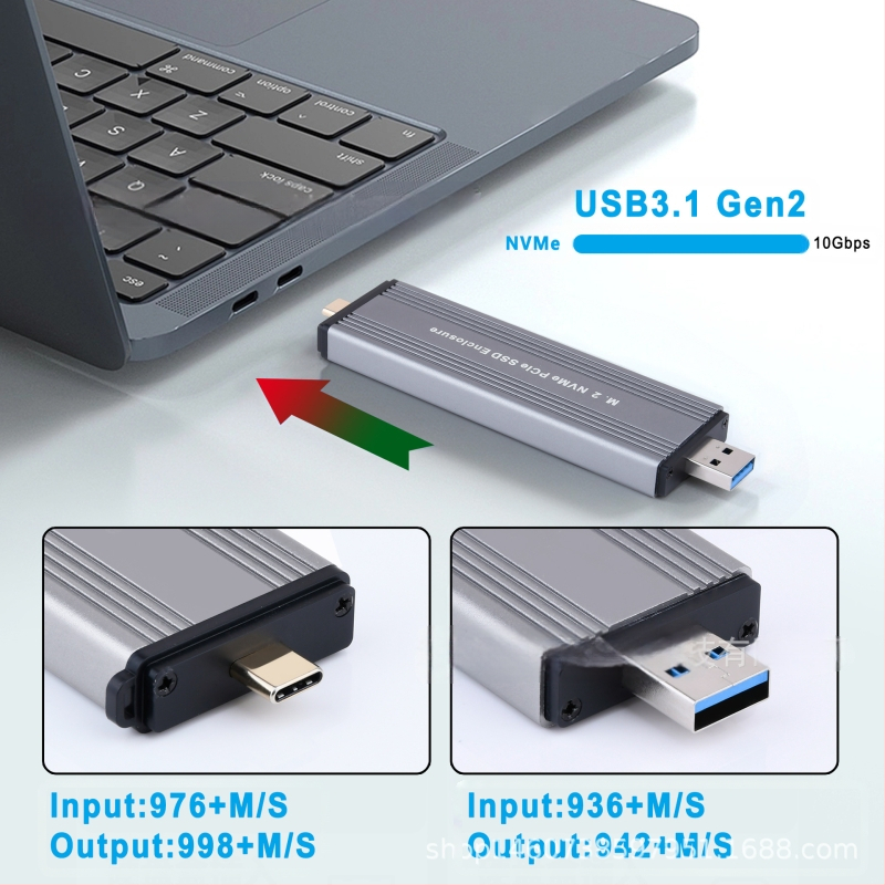 Cutie pentru hard disk M.2 NVMe PCIe SSD USB 3.2 gen2, cutie pentru hard disk NVMe cu interfață dublă în linie