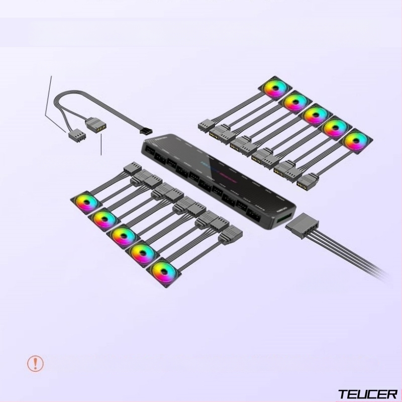 Šassiiventilaatori ühe punkti kümne kogumisliini kontroller 5V3-pin ARGB shuang sünkroonne PWM temperatuuri juhtimiskeskus kaugjuhtimispuldiga