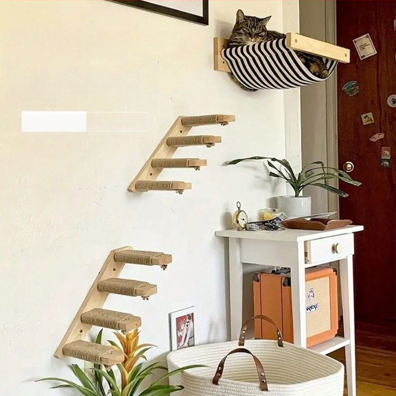 Дървена рамка за катерене за котки, стълба за катерене за домашни любимци, дървена рамка за катерене за котки, играчка за котки, стълби, стенна стойка, домашен хамак за котки, вътрешен, хамак за котки