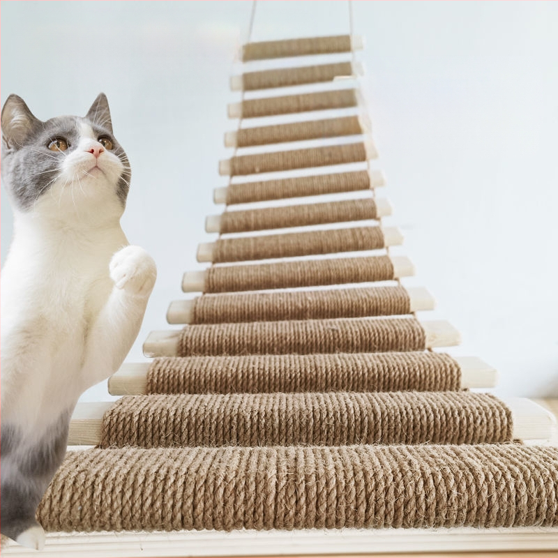 XZ [1680 ember dicséri] tömörfa macskakötéllétra macskamászóka házilag készített barkács kiegészítők macskafészek macska kaparódeszka puha létra egyenes