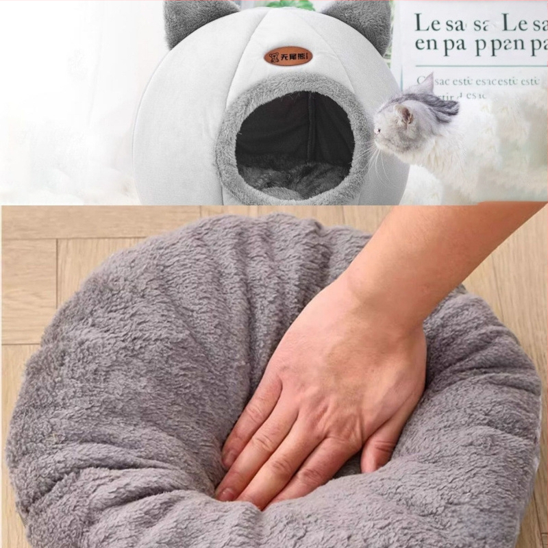 Котешко гнездо Топло удебелено затворено легло за къща Вила Кучешка развъдница Зима Топло и домашен любимец Котешка постелка за спане