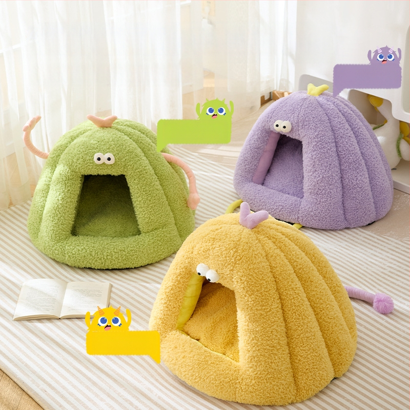 Új kutyakennel téli meleg félig zárt macskafészek szőnyeg őszi és téli kis szörny alakú macska kisállat kellékek nagykereskedelem