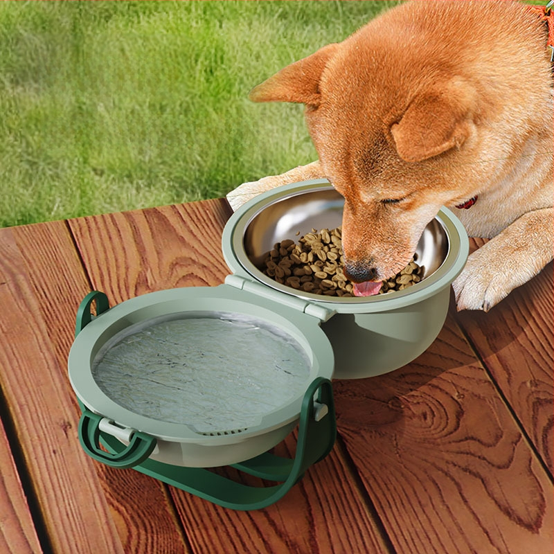 Határokon átnyúló, kétrétegű, kültéri, állítható ivóvíz-kutyaeledel-tál, hordozható, magas, összecsukható, fulladásgátlóval ellátott kisállat-tál