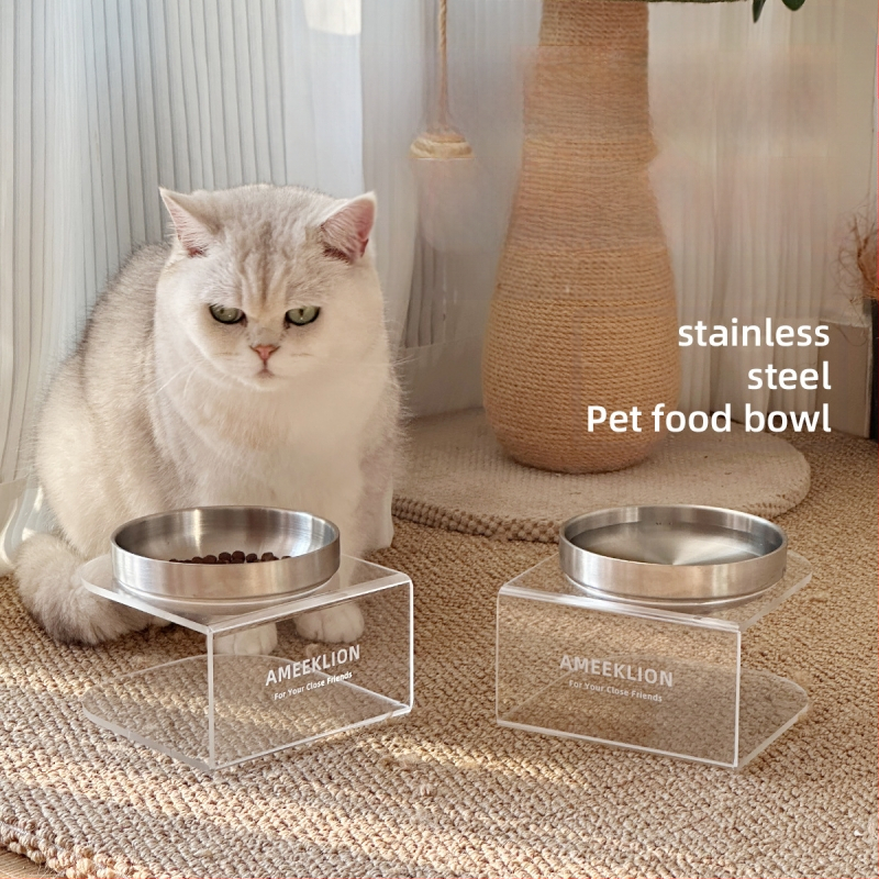 Roostevabast terasest kassikauss, kõrge jalaga, akrüülist tõstetud riiul, kaitseb kaelalülisid, koerakauss, suure läbimõõduga koeraveekauss, toidukauss lemmikloomadele