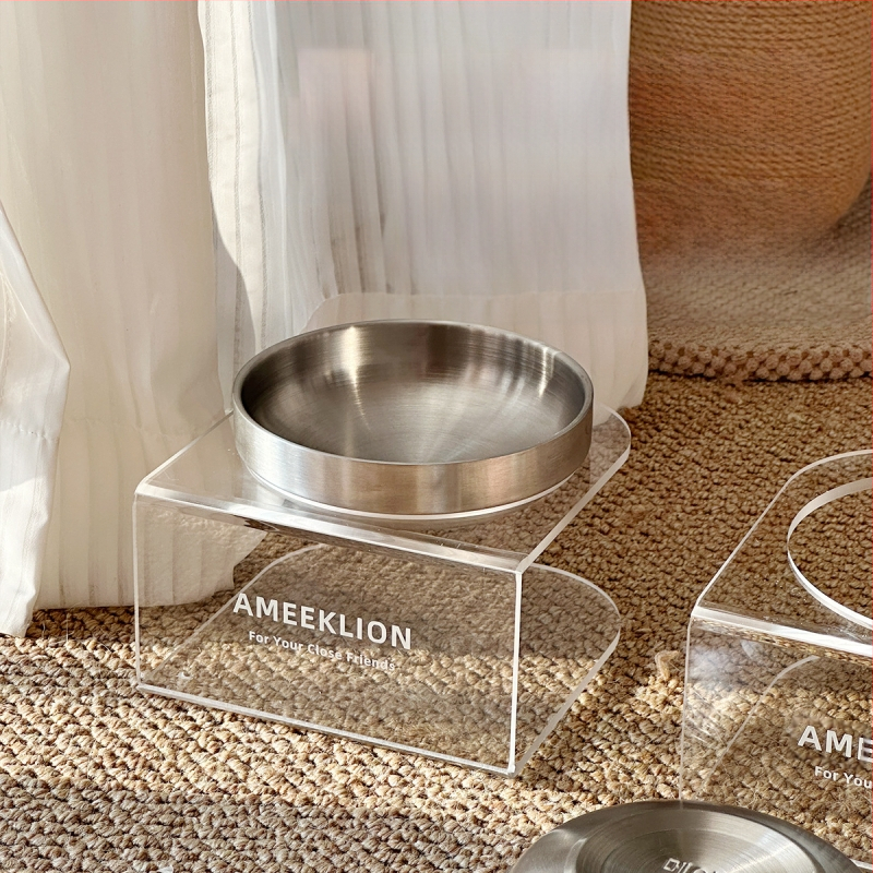 Roostevabast terasest kassikauss, kõrge jalaga, akrüülist tõstetud riiul, kaitseb kaelalülisid, koerakauss, suure läbimõõduga koeraveekauss, toidukauss lemmikloomadele