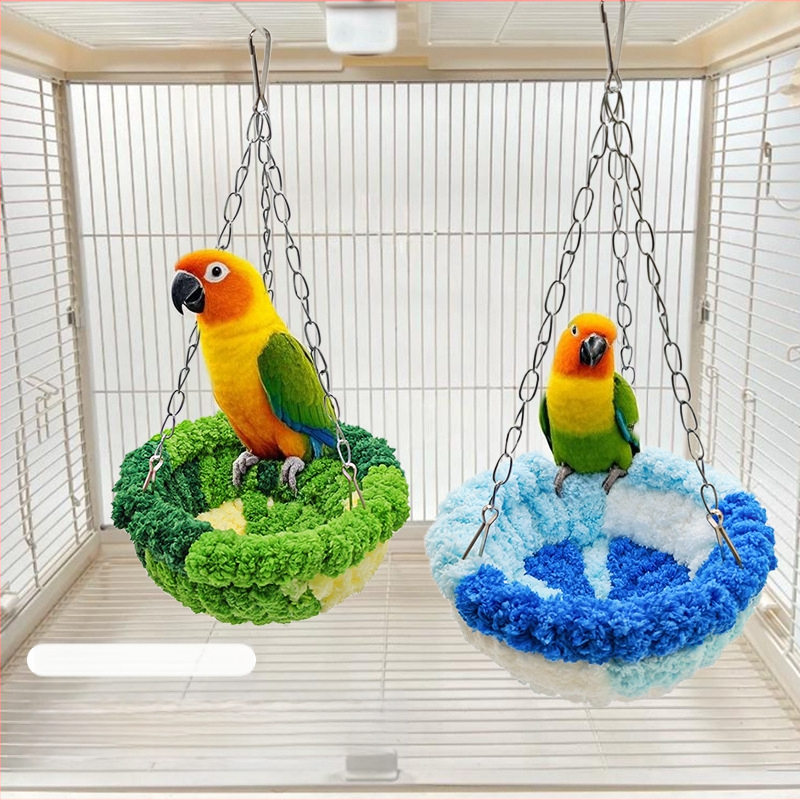 Paukščio lizdas, šiltas papūgos lizdas, miegančio tigro odos storio pliušinis lizdas, izoliacija, didelis medvilninis lizdas, austi žieminiai paukščių reikmenys