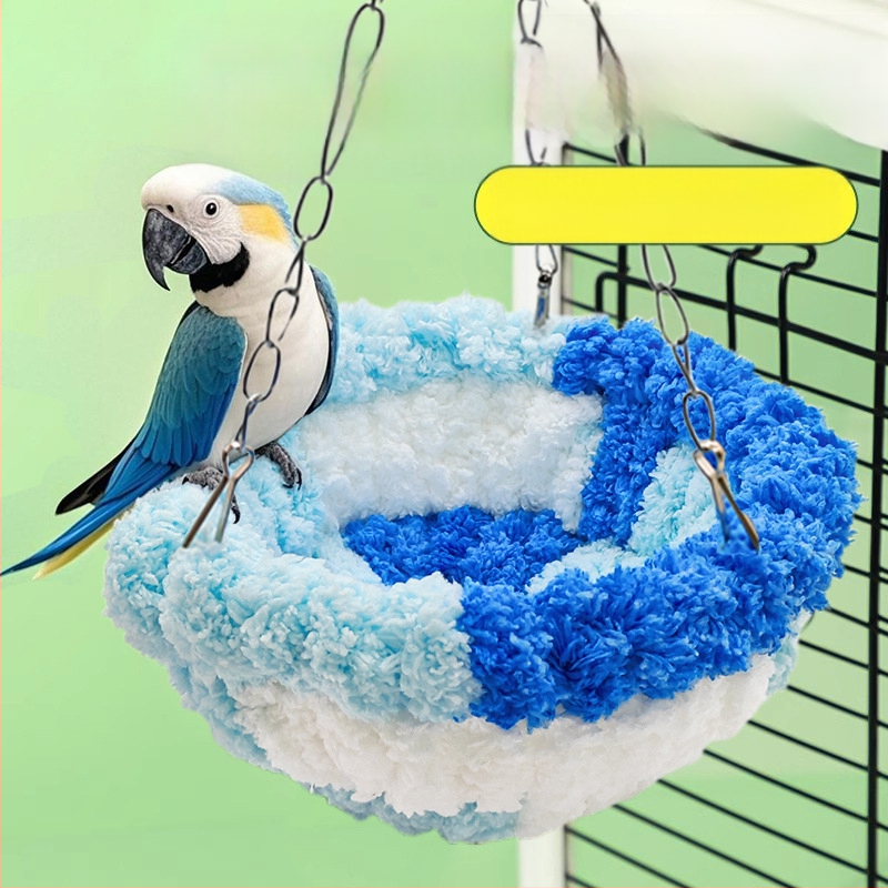 Paukščio lizdas, šiltas papūgos lizdas, miegančio tigro odos storio pliušinis lizdas, izoliacija, didelis medvilninis lizdas, austi žieminiai paukščių reikmenys