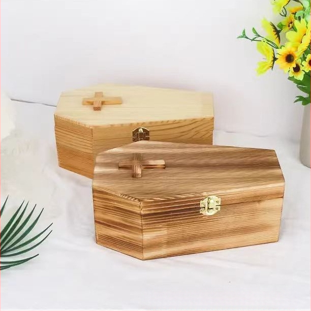 Naminių gyvūnėlių urnos Helovino karsto dovanų dėžutė iš pušies, vaikų papuošalų žaislų dėžutė, medinė papuošalų laikymo dėžutė