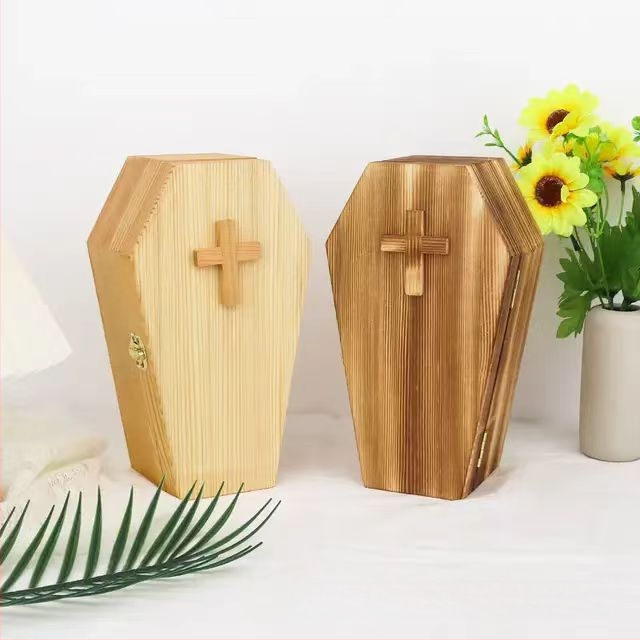 Naminių gyvūnėlių urnos Helovino karsto dovanų dėžutė iš pušies, vaikų papuošalų žaislų dėžutė, medinė papuošalų laikymo dėžutė