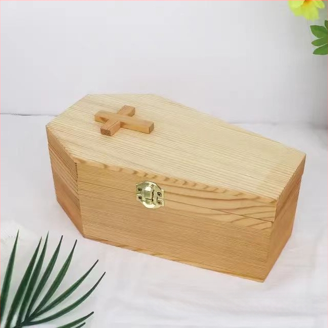 Naminių gyvūnėlių urnos Helovino karsto dovanų dėžutė iš pušies, vaikų papuošalų žaislų dėžutė, medinė papuošalų laikymo dėžutė