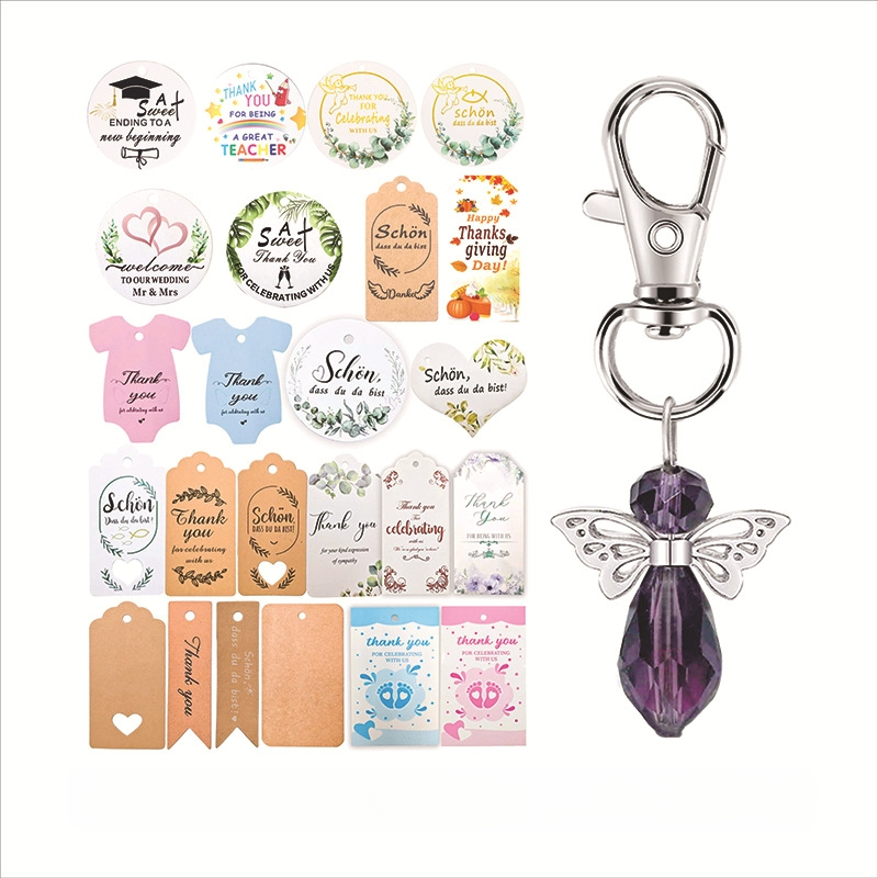 „Amazon“ populiarus purpurinio krištolo sargo angelo raktų pakabukų rinkinys laidotuvių atminimo vakarėlio svečiui padėkos dovana