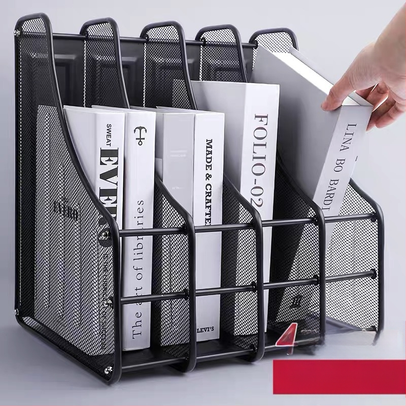Метална мрежеста поставка за файлове, трислойна, четирислойна поставка за файлове, рамка за съхранение на лента с данни, офис поставка за съхранение на работния плот