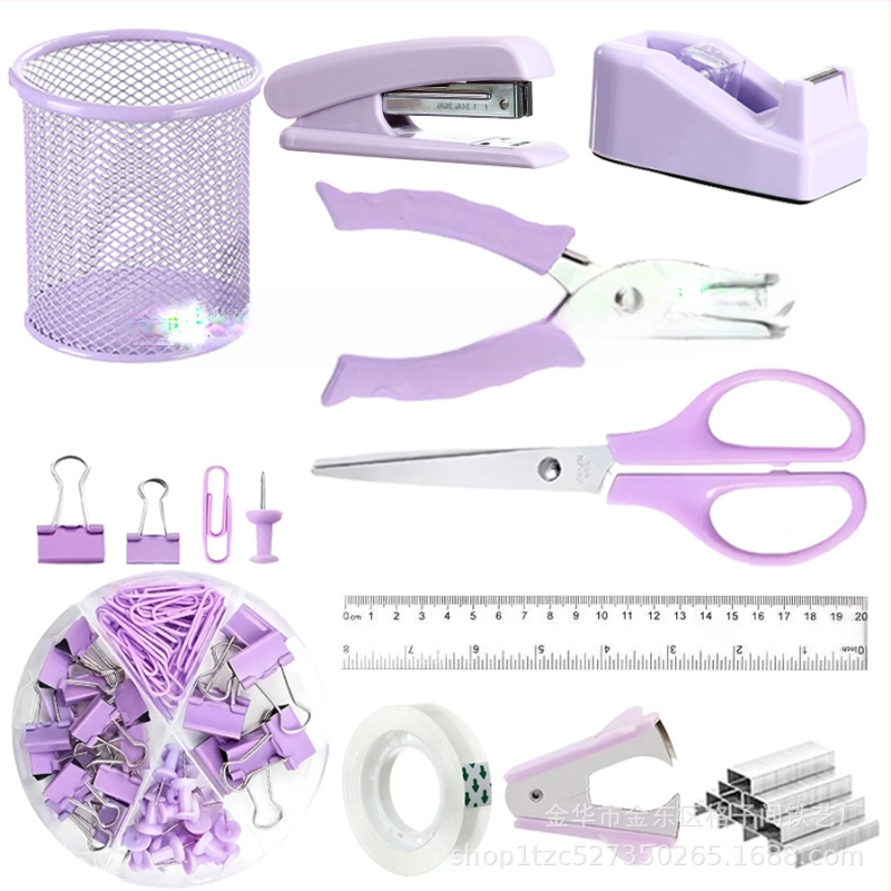 Piiriülene pliiatsihoidja kontorikomplekt Macaron värviline kirjatarvete klammerdaja käärid teip klammerdaja eemaldaja klammerdaja hoiukarp