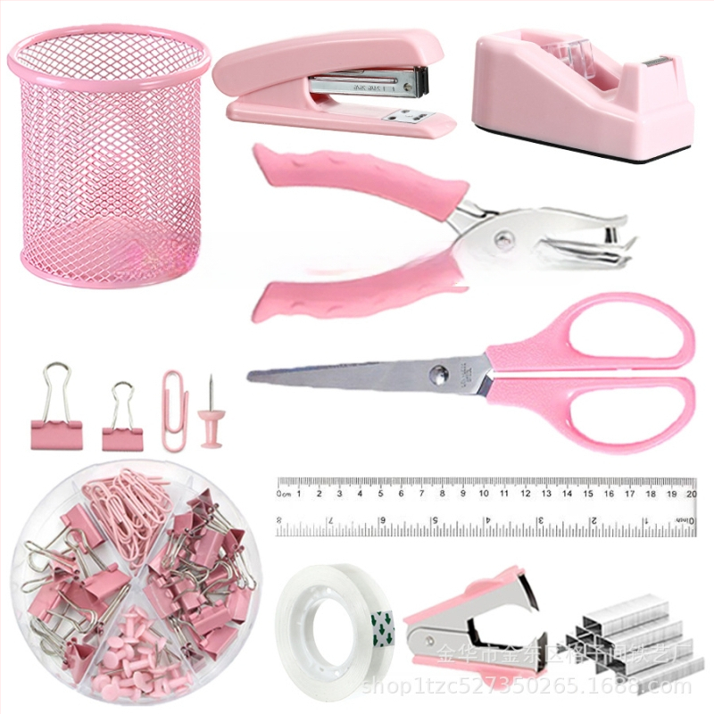 Piiriülene pliiatsihoidja kontorikomplekt Macaron värviline kirjatarvete klammerdaja käärid teip klammerdaja eemaldaja klammerdaja hoiukarp