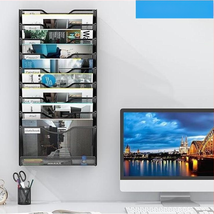 Трансграничен 10-етажен стелаж за съхранение на документи Стенен стелаж за съхранение Безпроблемна ютия Многоетажен стенен стелаж за списания, книги и вестници
