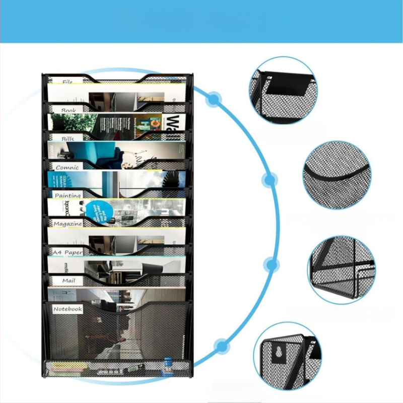 Трансграничен 10-етажен стелаж за съхранение на документи Стенен стелаж за съхранение Безпроблемна ютия Многоетажен стенен стелаж за списания, книги и вестници