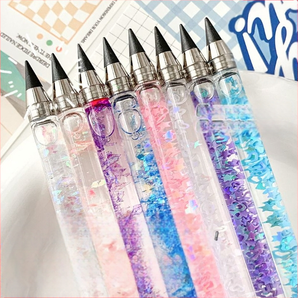 Spalvotas švino rašiklis pradinių klasių mokiniams, pieštukas be galandimo mergaitėms su rašikliu, kanceliarinių prekių dovanų maišelis, amžinas pieštukas