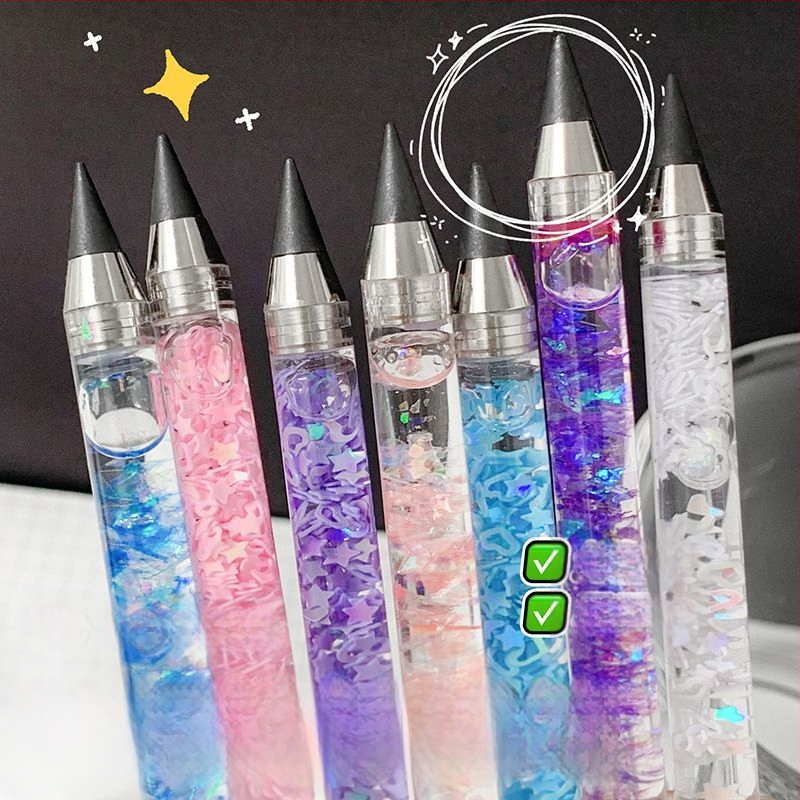 Spalvotas švino rašiklis pradinių klasių mokiniams, pieštukas be galandimo mergaitėms su rašikliu, kanceliarinių prekių dovanų maišelis, amžinas pieštukas