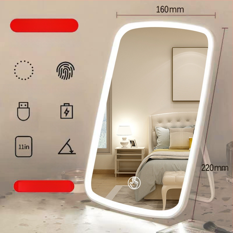 Стенно огледало с LED лампа, сгъваемо огледало, малко огледало за грим с огледало за тоалетка, настолно огледало с лампа, зареждащо се огледало