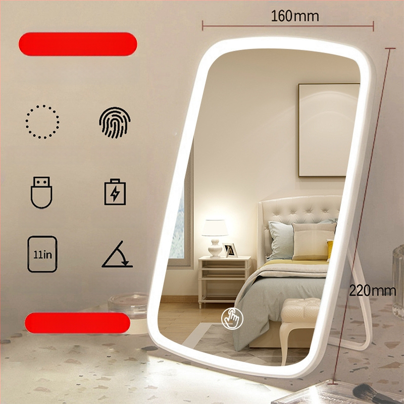 Стенно огледало с LED лампа, сгъваемо огледало, малко огледало за грим с огледало за тоалетка, настолно огледало с лампа, зареждащо се огледало