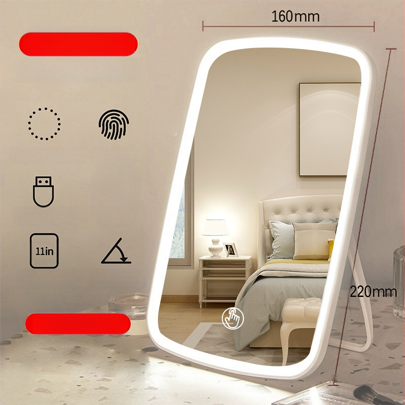 Стенно огледало с LED лампа, сгъваемо огледало, малко огледало за грим с огледало за тоалетка, настолно огледало с лампа, зареждащо се огледало