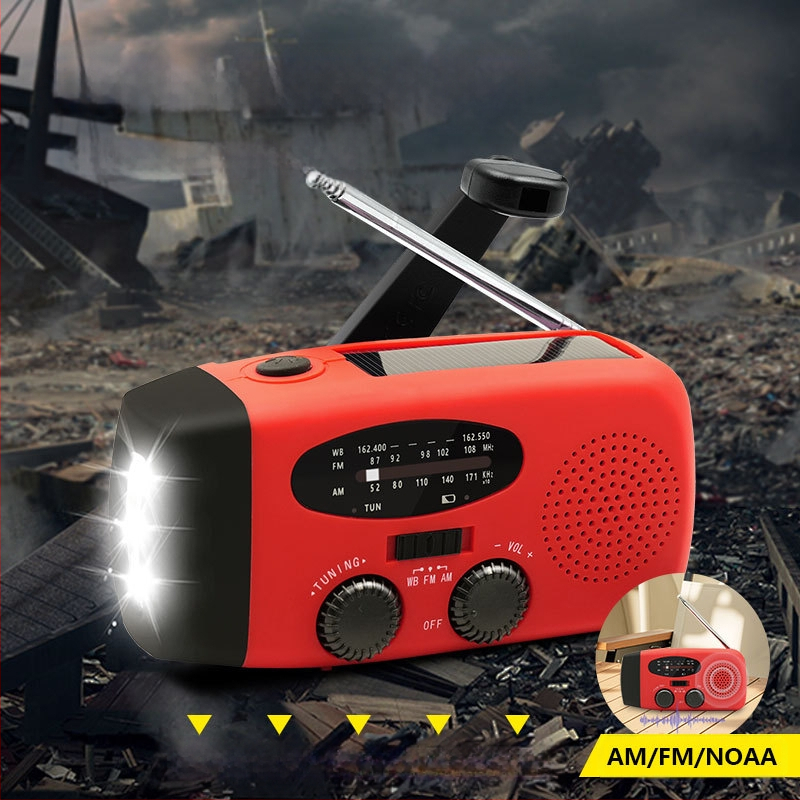Kaasaskantav päikeseenergial töötav hädaabiraadio, välistingimustes kasutatav käsitsi väntatav multifunktsionaalne SOS-alarm