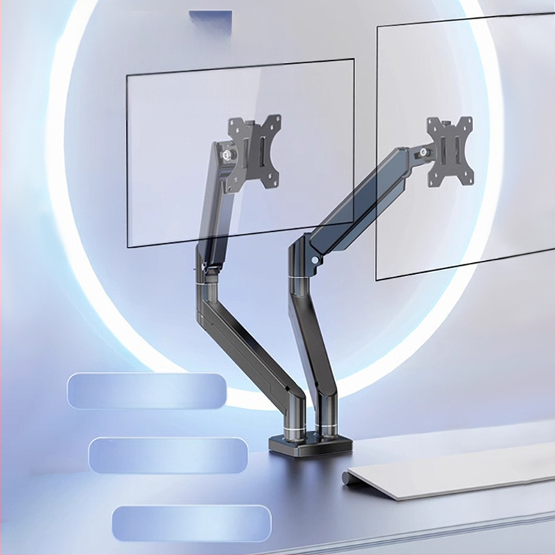 Kahe ekraaniga monitori alus arvutiekraani tõstealusega lauaarvuti kuvariga, mittestantsiv teleskooppööratav