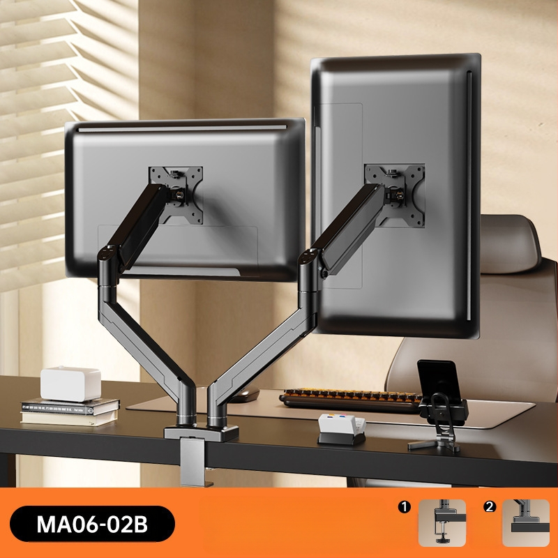 Kahe ekraaniga monitori alus arvutiekraani tõstealusega lauaarvuti kuvariga, mittestantsiv teleskooppööratav