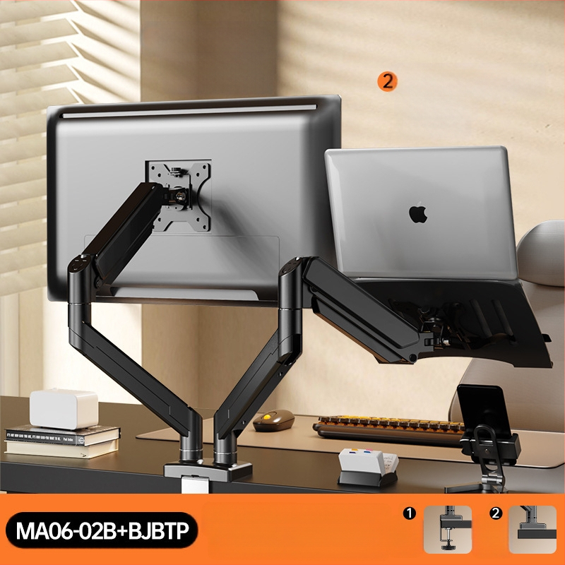 Kahe ekraaniga monitori alus arvutiekraani tõstealusega lauaarvuti kuvariga, mittestantsiv teleskooppööratav